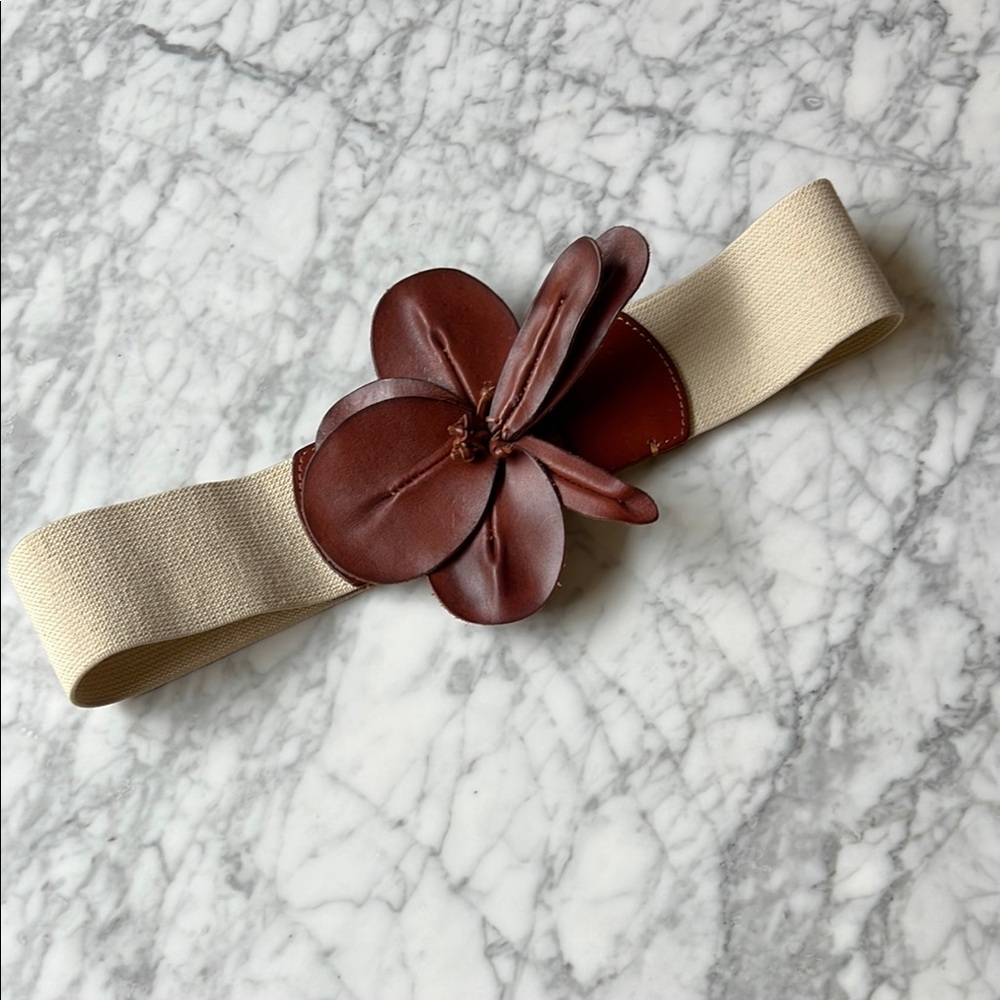 Anthropologie Brown and Cream Floral Belt Accessory